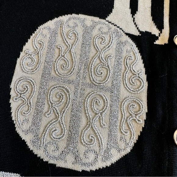 Vintage JAEGER Wool Cardigan Sweater Jacket Black | Silver Metallic Size S - Picture 7 of 13